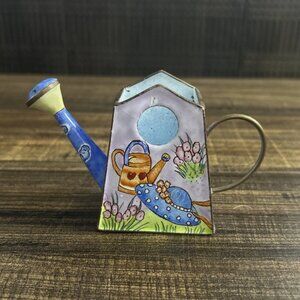 Empress Arts Mini Enamel Tea Pot Watering Can Bumblebee Flowers Hat Top Missing